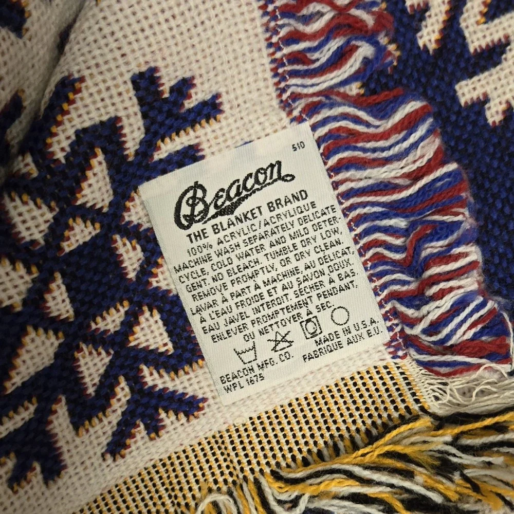 Vtg Snowman Woven Tapestry Throw Sofa Blanket‎ Made in USA Acrylic